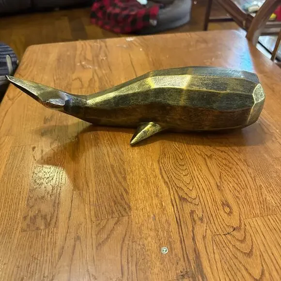 Pier 1 Polyresin Coastal Whale Nautical Sculpture. Antiqued Brushed Gold. Rare - Picture 3 of 7